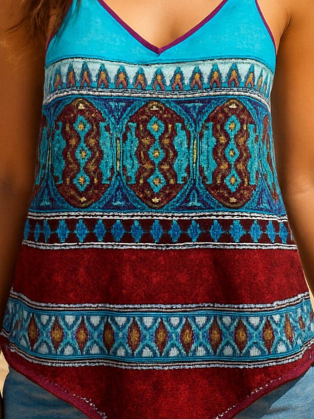 Heart Soul Women's Geomatric Bohemian Summer Halter Tank Top Floral L lined NEW